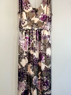 Ripe Limited Satin Floral Dress XL Purple Beige Brown Made in Australia